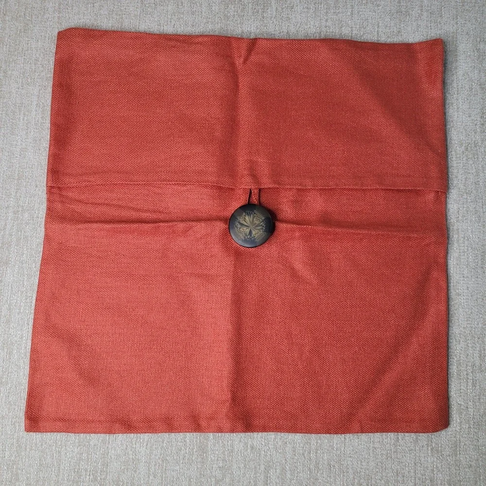 Pottery‎ Barn 3 Pillow Covers 100% Linen Rust Orange 18x18 Square Button Closure